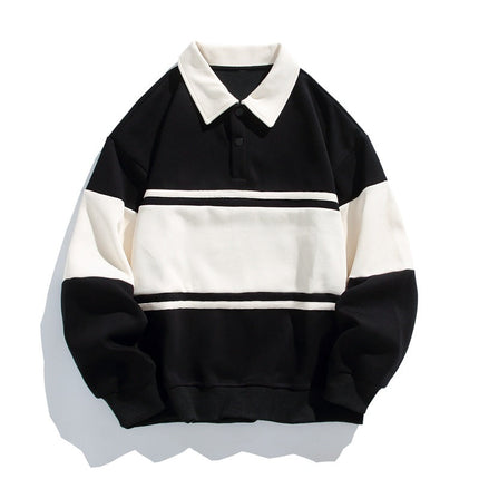 Men's Collared Sweatshirt – Relaxed Fit Rugby Stripe Style