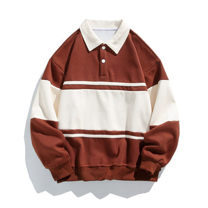 Men's Collared Sweatshirt – Relaxed Fit Rugby Stripe Style