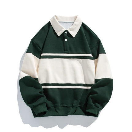 Men's Collared Sweatshirt – Relaxed Fit Rugby Stripe Style