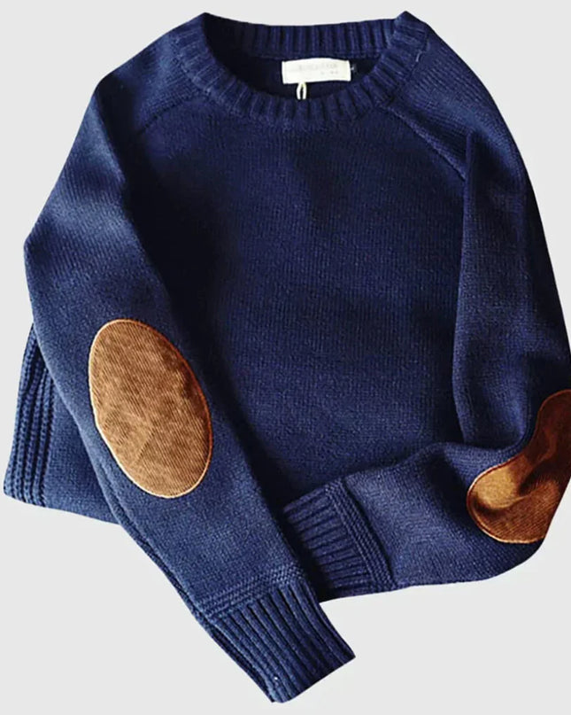 Men's Crew Neck Jumper – Heritage Knit with Elbow Patch Detail