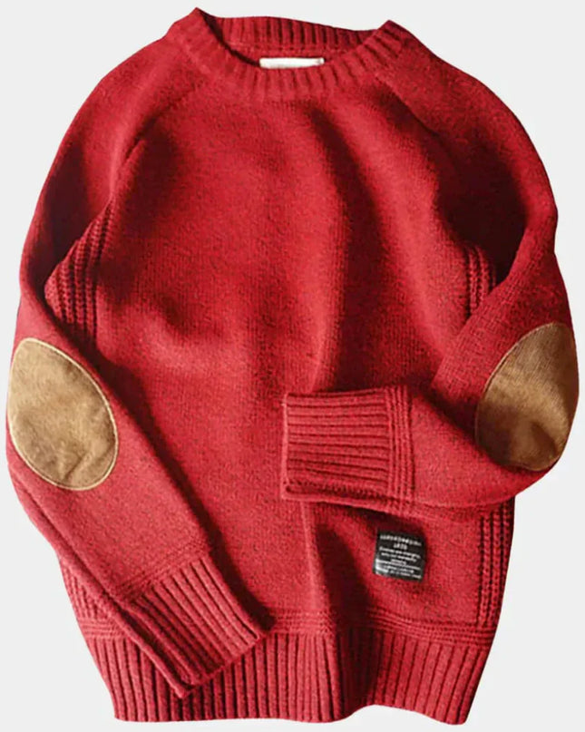 Men's Crew Neck Jumper – Heritage Knit with Elbow Patch Detail