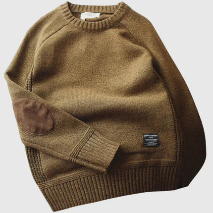 Men's Crew Neck Jumper – Heritage Knit with Elbow Patch Detail