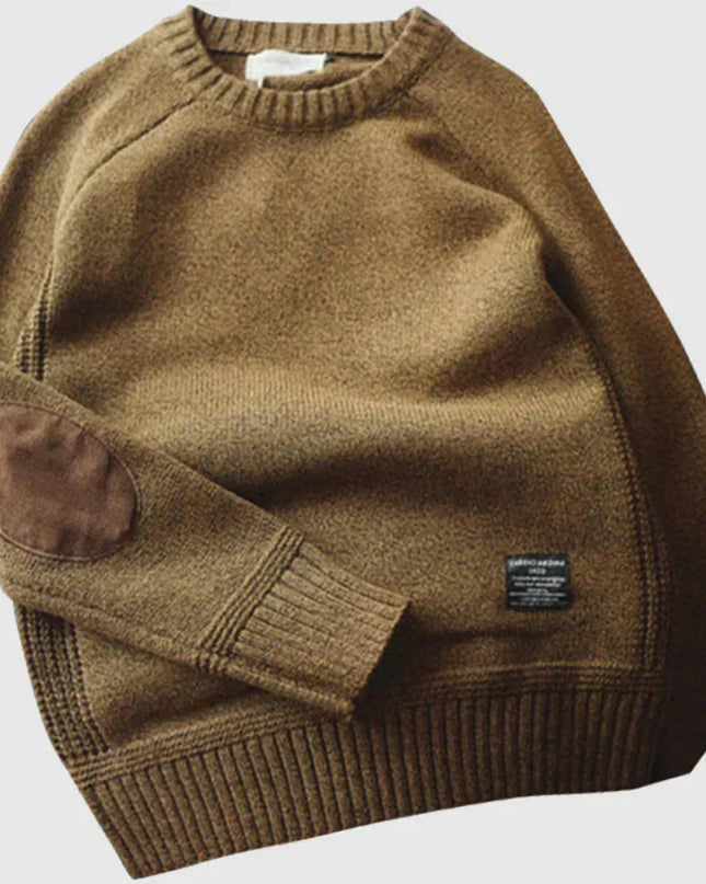 Men's Crew Neck Jumper – Heritage Knit with Elbow Patch Detail