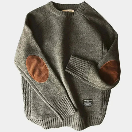 Men's Crew Neck Jumper – Heritage Knit with Elbow Patch Detail