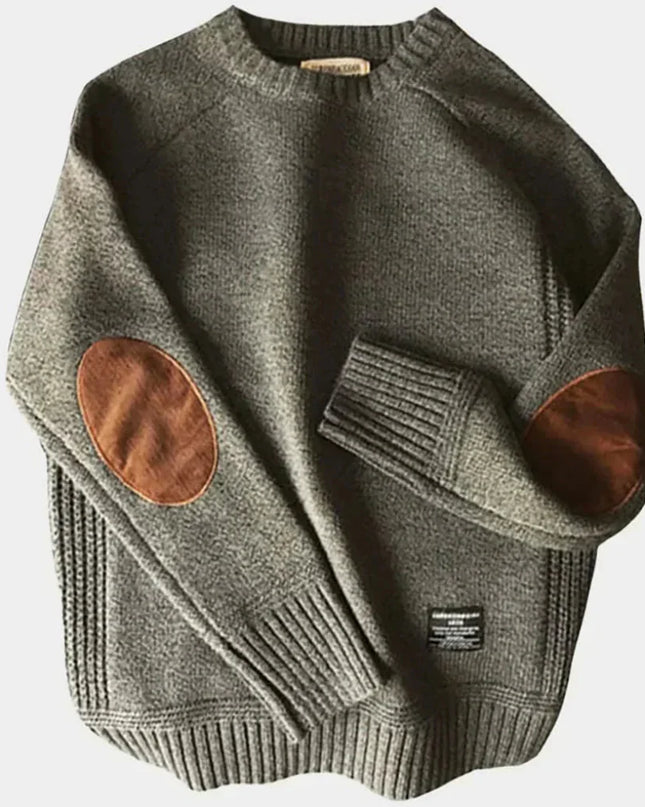 Men's Crew Neck Jumper – Heritage Knit with Elbow Patch Detail