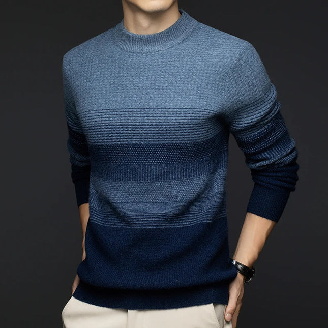 Men's Crew Neck Jumper – Textured Knit Stripe Design