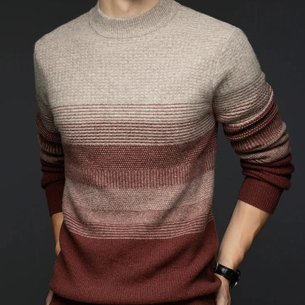 Men's Crew Neck Jumper – Textured Knit Stripe Design