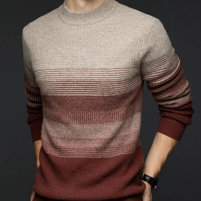 Men's Crew Neck Jumper – Textured Knit Stripe Design