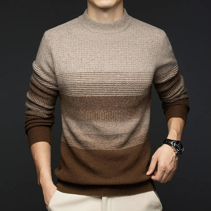Men's Crew Neck Jumper – Textured Knit Stripe Design