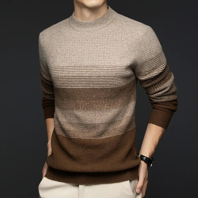 Men's Crew Neck Jumper – Textured Knit Stripe Design