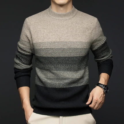 Men's Crew Neck Jumper – Textured Knit Stripe Design