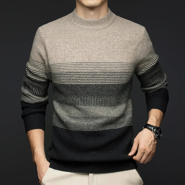 Men's Crew Neck Jumper – Textured Knit Stripe Design