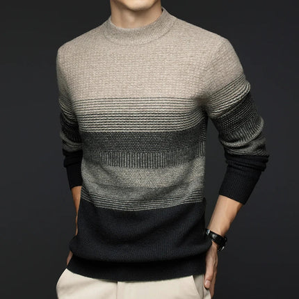 Men's Crew Neck Jumper – Textured Knit Stripe Design
