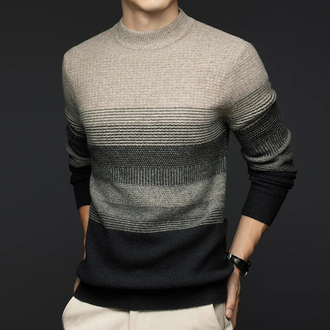 Men's Crew Neck Jumper – Textured Knit Stripe Design