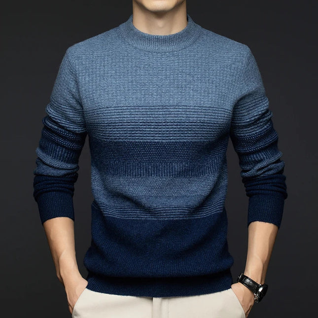 Men's Crew Neck Jumper – Textured Knit Stripe Design