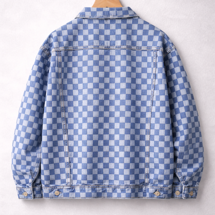 Men's Denim Jacket – Check Pattern Classic Trucker Style