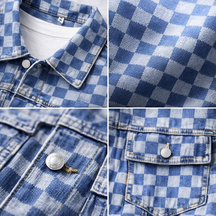 Men's Denim Jacket – Check Pattern Classic Trucker Style