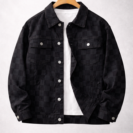 Men's Denim Jacket – Check Pattern Classic Trucker Style