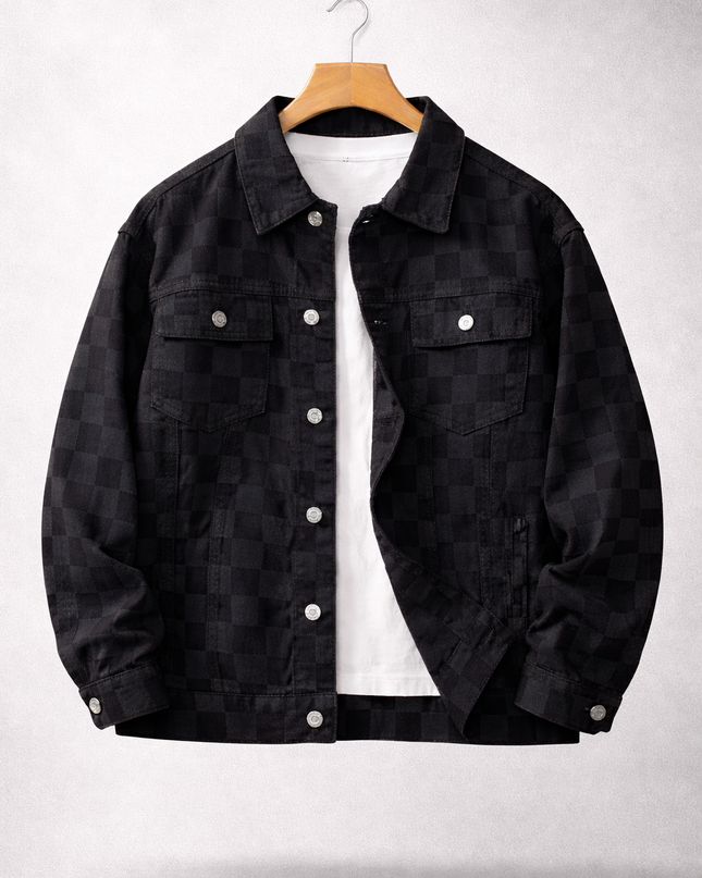Men's Denim Jacket – Check Pattern Classic Trucker Style
