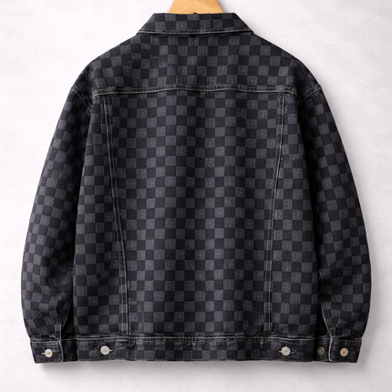 Men's Denim Jacket – Check Pattern Classic Trucker Style