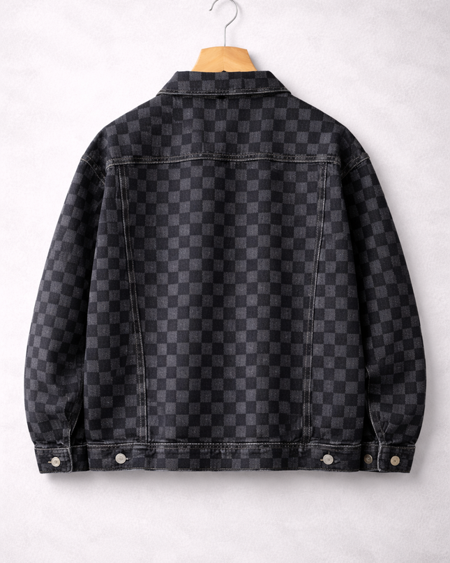 Men's Denim Jacket – Check Pattern Classic Trucker Style