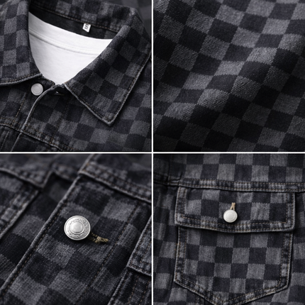 Men's Denim Jacket – Check Pattern Classic Trucker Style