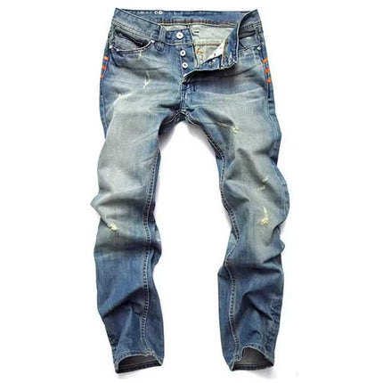 Men's Distressed Straight Leg Jeans – Vintage Washed Everyday Denim