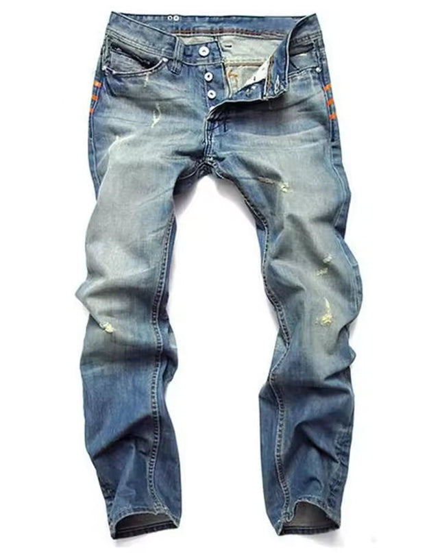 Men's Distressed Straight Leg Jeans – Vintage Washed Everyday Denim
