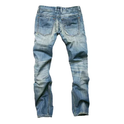 Men's Distressed Straight Leg Jeans – Vintage Washed Everyday Denim