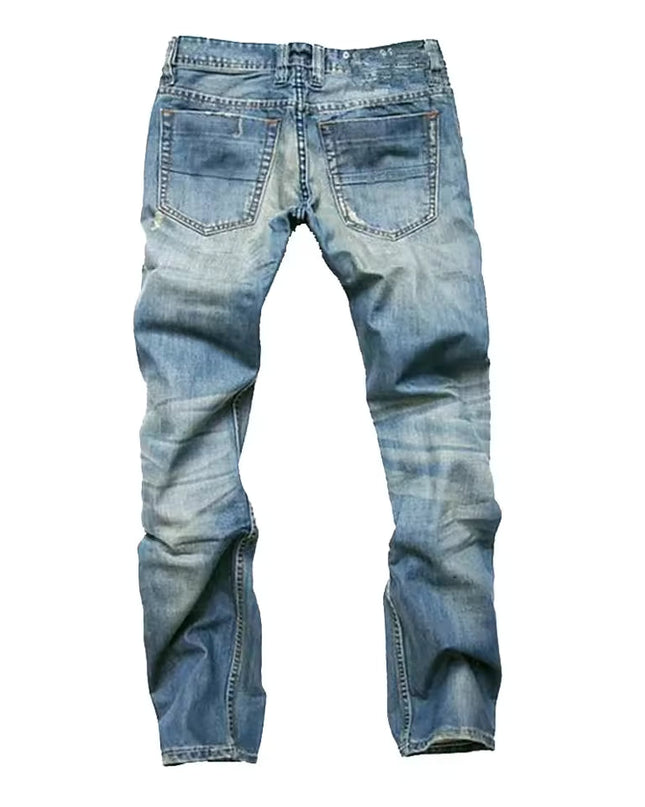 Men's Distressed Straight Leg Jeans – Vintage Washed Everyday Denim