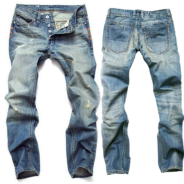 Men's Distressed Straight Leg Jeans – Vintage Washed Everyday Denim