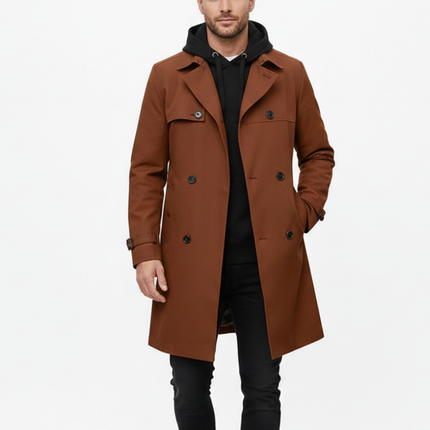 Men's Double-Breasted Trench Coat – Tailored Belted Smart Layer