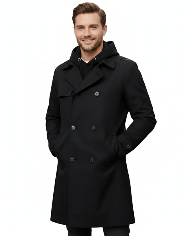 Men's Double-Breasted Trench Coat – Tailored Belted Smart Layer