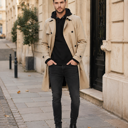 Men's Double-Breasted Trench Coat – Tailored Belted Smart Layer
