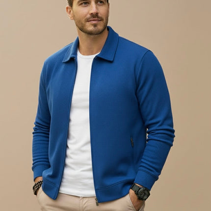 Men's Full Zip Cardigan – Stand Collar Fine Knit Layer