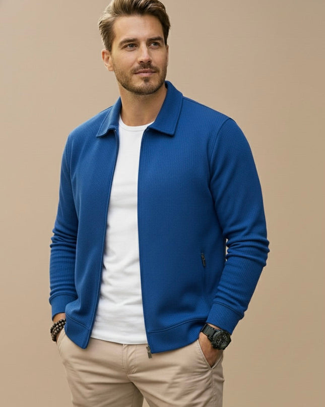 Men's Full Zip Cardigan – Stand Collar Fine Knit Layer
