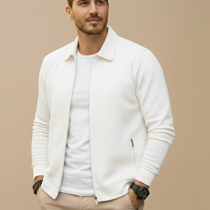 Men's Full Zip Cardigan – Stand Collar Fine Knit Layer