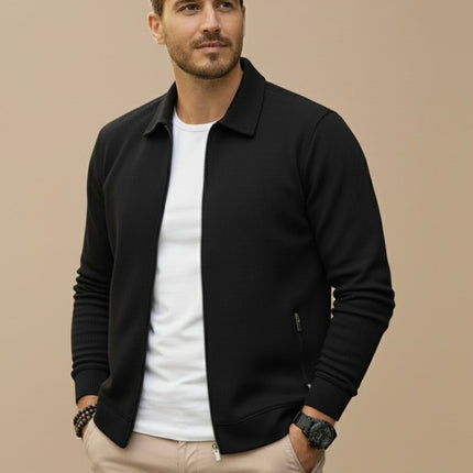Men's Full Zip Cardigan – Stand Collar Fine Knit Layer