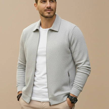 Men's Full Zip Cardigan – Stand Collar Fine Knit Layer