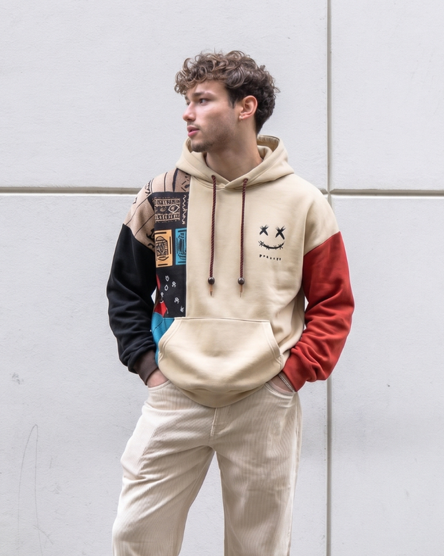 Men's Graphic Hoodie – Patchwork Colour Block Casual Fit