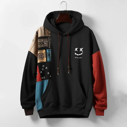 Men's Graphic Hoodie – Patchwork Colour Block Casual Fit
