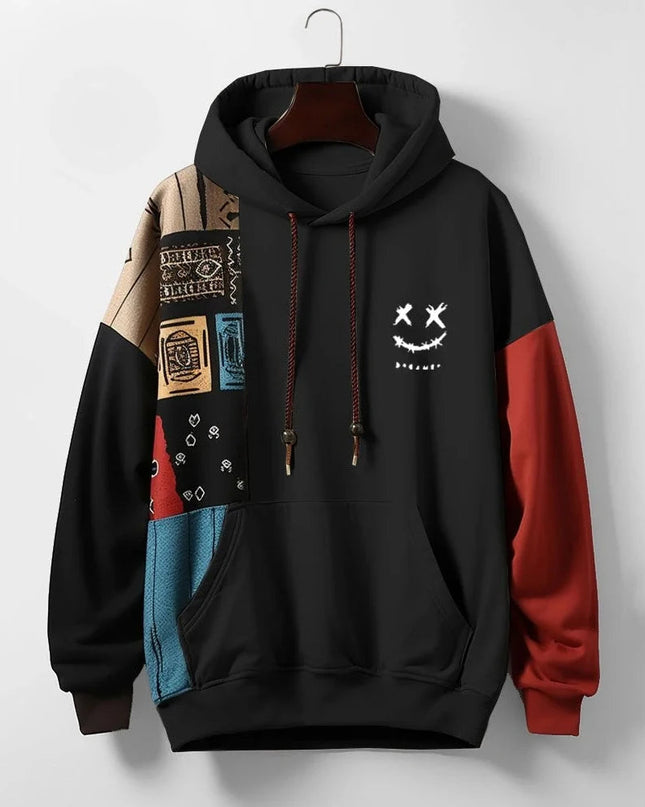 Men's Graphic Hoodie – Patchwork Colour Block Casual Fit
