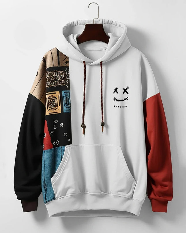 Men's Graphic Hoodie – Patchwork Colour Block Casual Fit