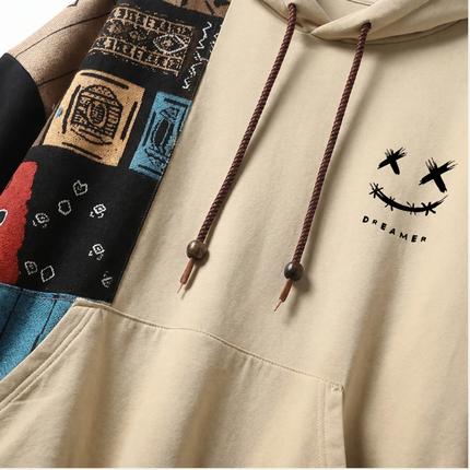 Men's Graphic Hoodie – Patchwork Colour Block Casual Fit