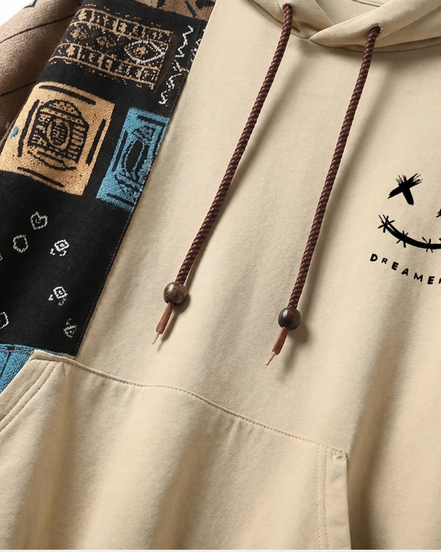 Men's Graphic Hoodie – Patchwork Colour Block Casual Fit