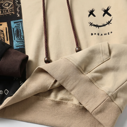 Men's Graphic Hoodie – Patchwork Colour Block Casual Fit