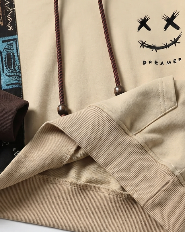 Men's Graphic Hoodie – Patchwork Colour Block Casual Fit