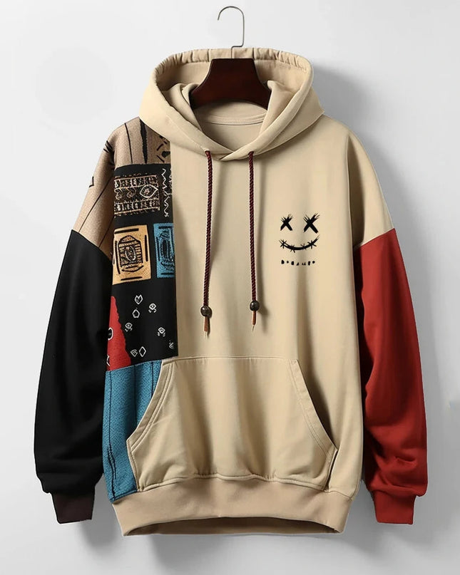 Men's Graphic Hoodie – Patchwork Colour Block Casual Fit