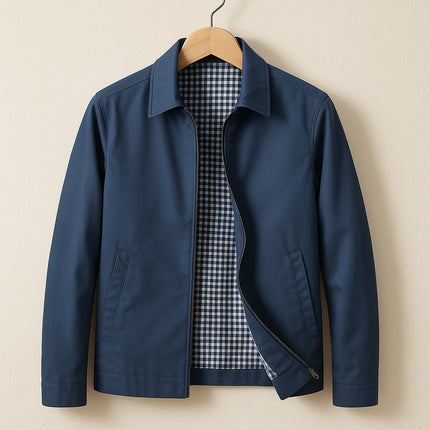 Men's Harrington Jacket with Checked Lining & Zip Fastening