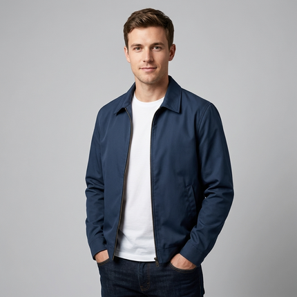 Men's Harrington Jacket with Checked Lining & Zip Fastening